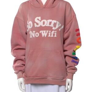 Madhappy So Sorry No Wifi Pink Hoodie with Rainbow Sleeve Detail